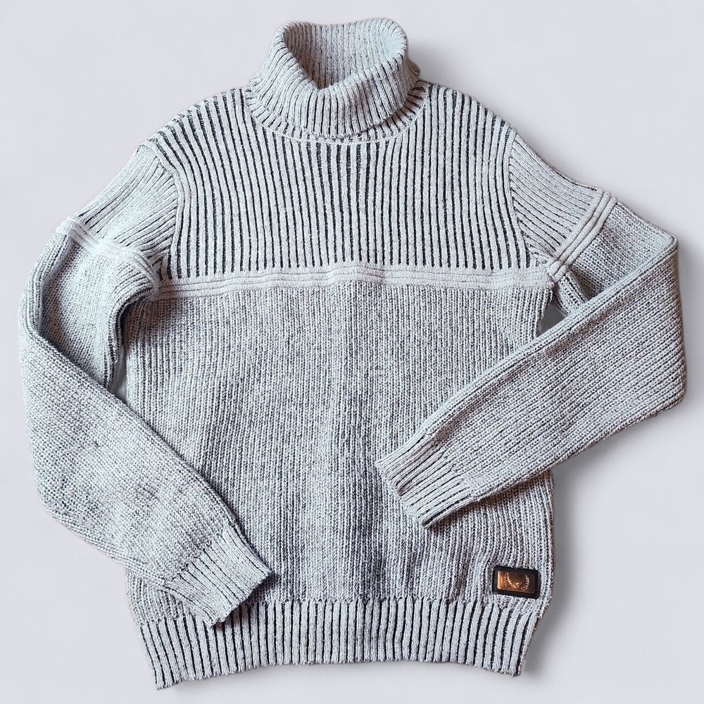 NICK‎ DANGER | Men's Chunky Ribbed Shades Of Gray Neutral Turtleneck Sweater | L